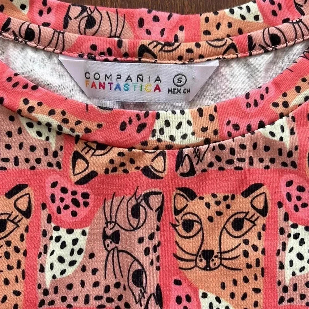 Pink Cat-Print Women's Top
